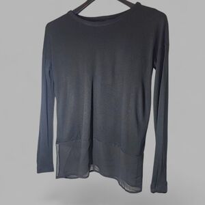 Rag & Bone Long Sleeve Modal Silk Mixed Media Distressed Top Sheer Trim Size S